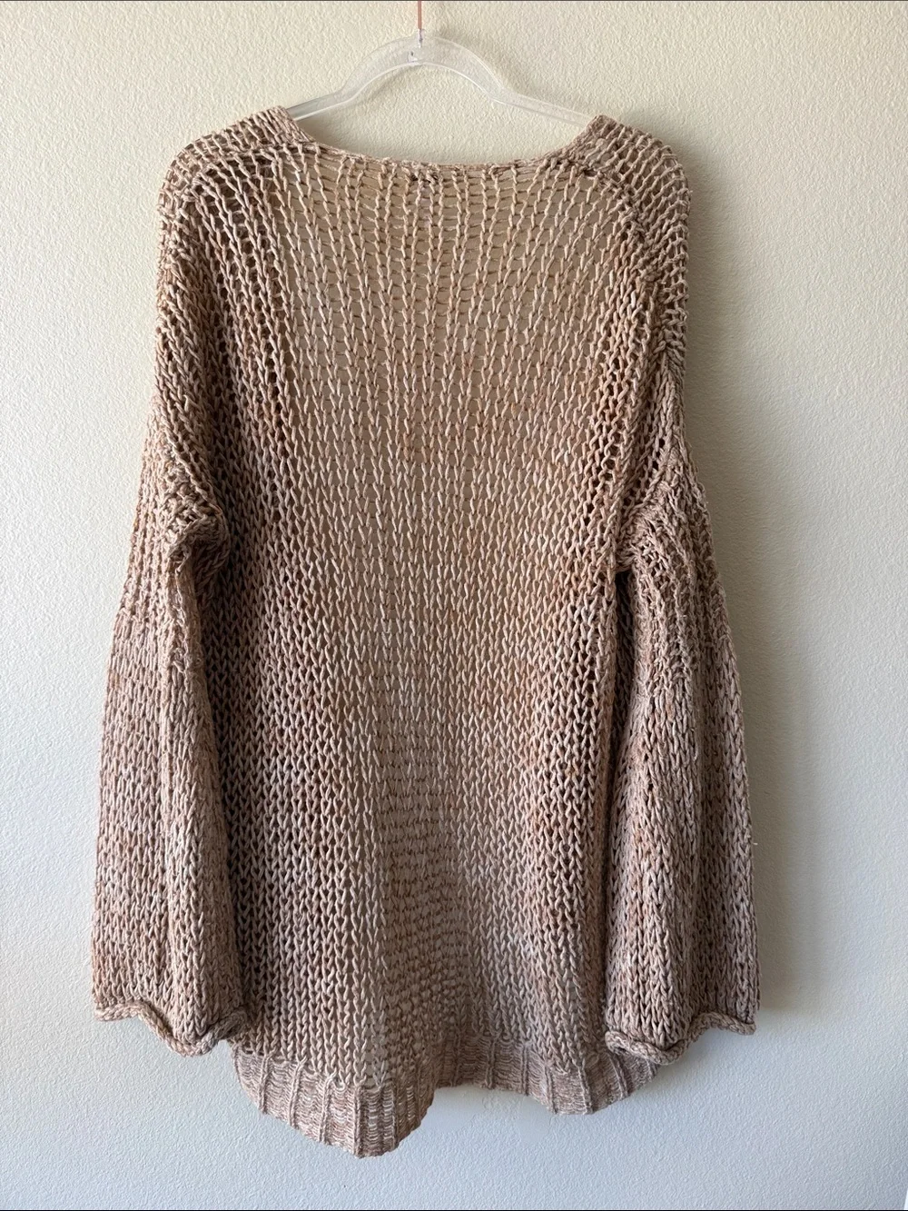 Free People Beige Crochet Knit Bell Sleeve Cardigan
